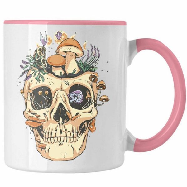 Trendation Tasse Trendation - Totenkopf Tasse Geschenk Pilzsammler Pilze Frauen Damen Tattoo Geschenkidee Grafik