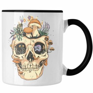 Trendation Tasse Trendation - Totenkopf Tasse Geschenk Pilzsammler Pilze Frauen Damen Tattoo Geschenkidee Grafik