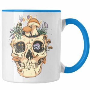 Trendation Tasse Trendation - Totenkopf Tasse Geschenk Pilzsammler Pilze Frauen Damen Tattoo Geschenkidee Grafik