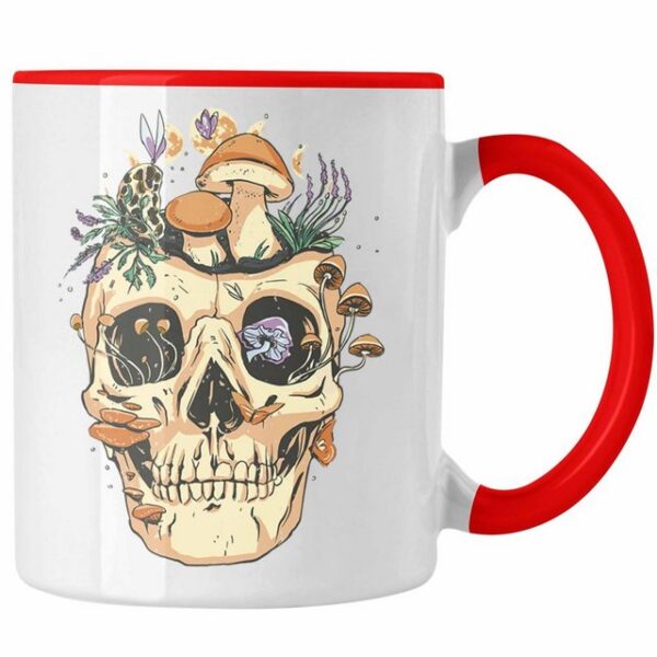 Trendation Tasse Trendation - Totenkopf Tasse Geschenk Pilzsammler Pilze Frauen Damen Tattoo Geschenkidee Grafik