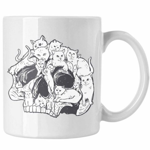 Trendation Tasse Trendation - Totenkopf Tasse Katzen Kaffee Frauen Mädchen Männer Tattoo Geschenk Damen Idee Grafik Katzenbesitzerin