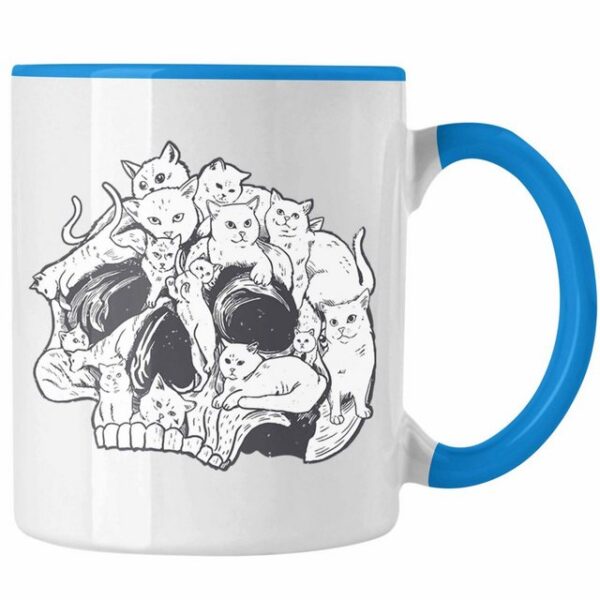 Trendation Tasse Trendation - Totenkopf Tasse Katzen Kaffee Frauen Mädchen Männer Tattoo Geschenk Damen Idee Grafik Katzenbesitzerin