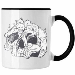 Trendation Tasse Trendation - Totenkopf Tasse Katzen Kaffee Frauen Mädchen Männer Tattoo Geschenk Damen Idee Grafik Katzenbesitzerin