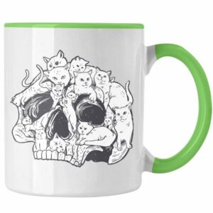 Trendation Tasse Trendation - Totenkopf Tasse Katzen Kaffee Frauen Mädchen Männer Tattoo Geschenk Damen Idee Grafik Katzenbesitzerin