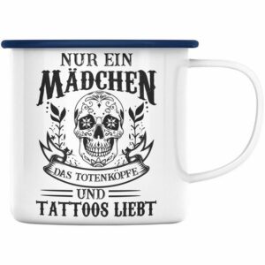 Trendation Thermotasse Trendation - Tattoos Frauen Emaille Tasse Tätowiererin Geschenk KaffeeEmaille Tasse Tattoo Totenkopf Emaille Tassen