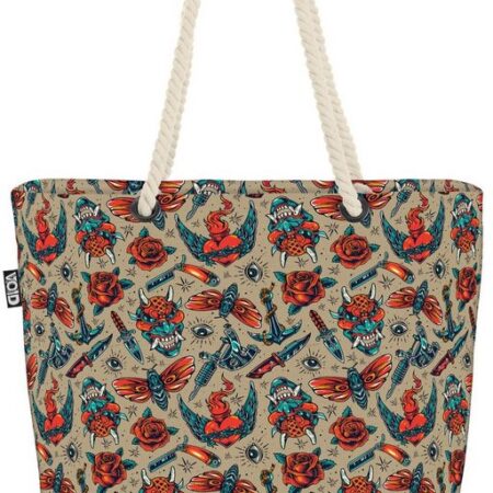 VOID Strandtasche (1-tlg), Tattoo Teufel Rosen Beach Bag Teufel Tattoo Schmetterling Messer Masken Rocker