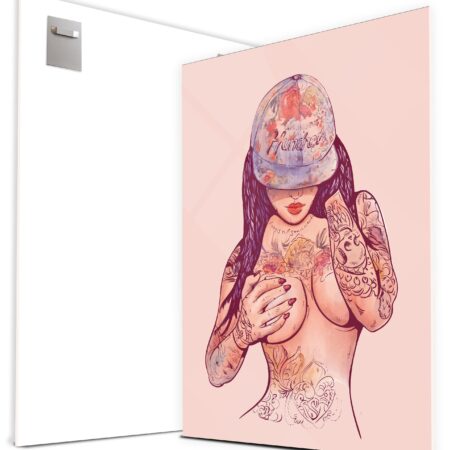 Wandbild Acrylglas Models, Tätowierte Frau, Tattoo-Model, Gemälde, Cap M0063 - 100x75cm von wandmotiv24