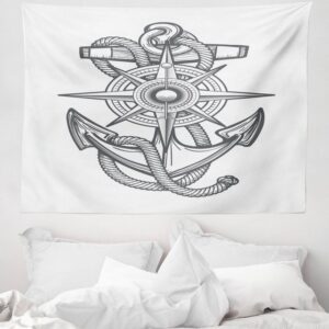 Wandteppich aus Weiches Mikrofaser Stoff Für das Wohn und Schlafzimmer, Abakuhaus, rechteckig, Nautical Tattoo Anchor Rope Sketch