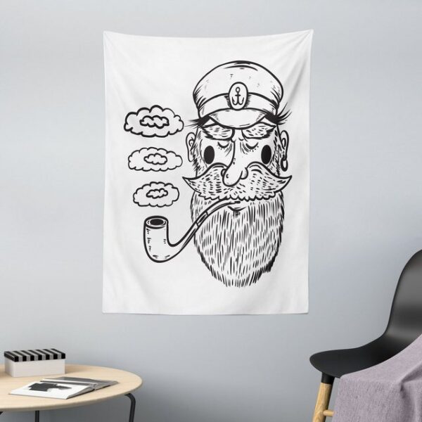 Wandteppich aus Weiches Mikrofaser Stoff Für das Wohn und Schlafzimmer, Abakuhaus, rechteckig, Nautical Tattoo Bearded Kapitän