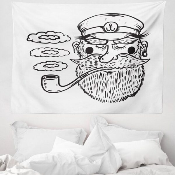 Wandteppich aus Weiches Mikrofaser Stoff Für das Wohn und Schlafzimmer, Abakuhaus, rechteckig, Nautical Tattoo Bearded Kapitän