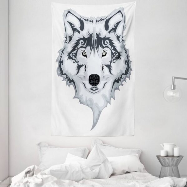 Wandteppich aus Weiches Mikrofaser Stoff Für das Wohn und Schlafzimmer, Abakuhaus, rechteckig, Tätowieren Tibal Wild Wolf Tattoo