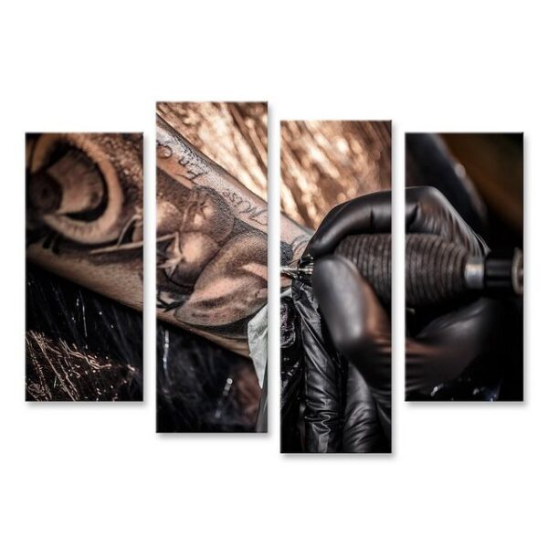 islandburner Leinwandbild Bild auf Leinwand Close Up Tattoo Artist demonstriert den Prozess des