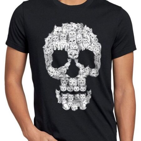 style3 Print-Shirt Herren T-Shirt Cat Skull katze miez totenkopf kater katzen mieze rock tattoo bbt