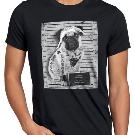 style3 Print-Shirt Herren T-Shirt Mops Tattoo pug hund gangster rock punk inked tätowiert biker us