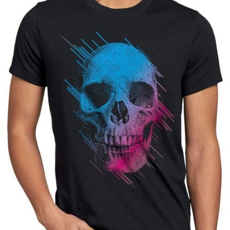 style3 Print-Shirt Herren T-Shirt Neon Skull totenkopf schädel rocker hipster tattoo festival punk