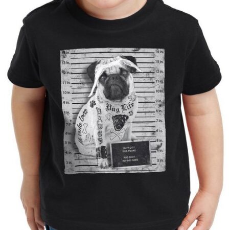 style3 Print-Shirt Kinder T-Shirt Pug Tattoo mops hund gangster rock motorrad tattoed biker usa