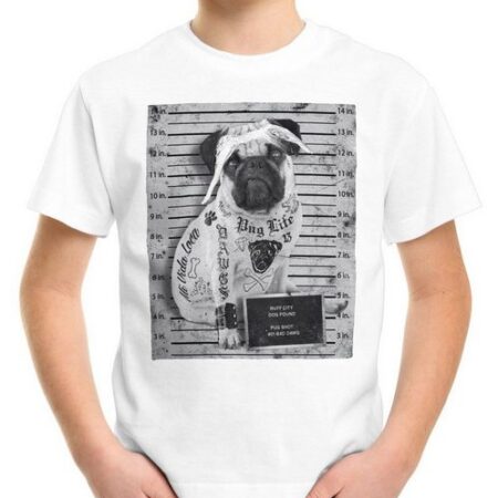 style3 Print-Shirt Kinder T-Shirt Pug Tattoo mops hund gangster rock motorrad tattoed biker usa