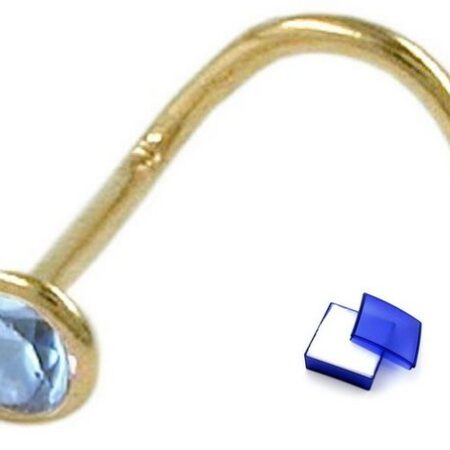 unbespielt Nasenpiercing Nasenstecker Piercing synthetischer Aquamarin 750 Gelbgold Gold 18 kt 2,5 mm inklusive Schmuckbox, Goldschmuck für Damen