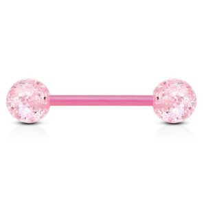 viva-adorno Brustwarzenpiercing Zungenpiercing Barbell Piercing Stab Zungenpiercing Kunststoff, Glitter Glitzer Kugeln Acryl flexibel