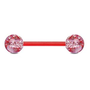 viva-adorno Brustwarzenpiercing Zungenpiercing Barbell Piercing Stab Zungenpiercing Kunststoff, Glitter Glitzer Kugeln Acryl flexibel