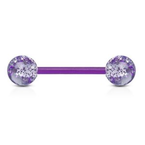 viva-adorno Brustwarzenpiercing Zungenpiercing Barbell Piercing Stab Zungenpiercing Kunststoff, Glitter Glitzer Kugeln Acryl flexibel