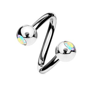 viva-adorno Piercing-Set Lippenpiercing Spirale Twist Labret Zirkonia Ohrpiercing Edelstahl, Kristall Doppel Kugel Chirurgenstahl