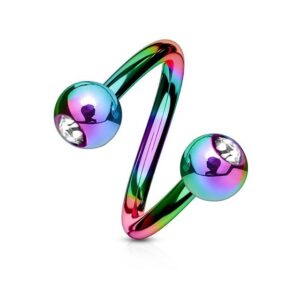 viva-adorno Piercing-Set Lippenpiercing Spirale Twist Labret Zirkonia Ohrpiercing Edelstahl, Kristall Doppel Kugel Chirurgenstahl