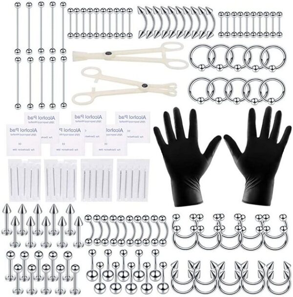 zggzerg Piercing-Set Zggzerg 140 Stück Piercing Set Edelstahl 14G 16G für Ohr Bauchnabel Septum Nippel Lippe Augenbrauen Tragus Helix Hufeisen Piercing Stecher Set Nasen Ringe Industrielle Barbells (140-tlg)