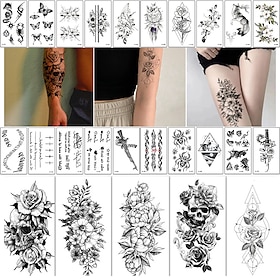 25 Blatt lang anhaltende Blume temporäre Tattoos für Frauen Arm Hals Qualle Sonnenblume Mond Rose gefälschte Tattoos für Erwachsene Mädchen 3D Temp realistisch