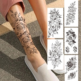 5 Stück Pfingstrose Blume temporäre Tätowierung für Frauen Mädchen schwarze geometrische Dahlie Rose Tattoos Aufkleber schwarze Blüte Herrlichkeit Flora Tatoos