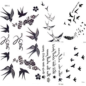 5 stücke Schwalbe Vogelfeder Temporäre Aufkleber Blume Zweig Brief Wassertransfer Tattoo Frauen Körper Brust Arm Kunst Tattoo Männer Hand