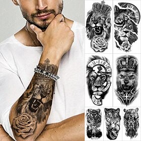 7 stücke wasserdicht temporäre tattoo aufkleber wald löwe tiger bär flash tattoos frauen leopard wolf krone körperkunst arm gefälschte tatoo männer
