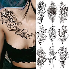 9 Stück wasserdichter temporärer Tattoo-Aufkleber Ich liebe dich Flash-Tattoos Lippendruck Schmetterling Blumen Körperkunst Arm Fake Sleeve Tattoo Frauen Hallo