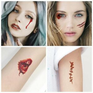 BOTRIBAS Strass-Tattoo 30 Blatt Halloween Temporäre Tattoos Zombie Scars, 30-tlg.