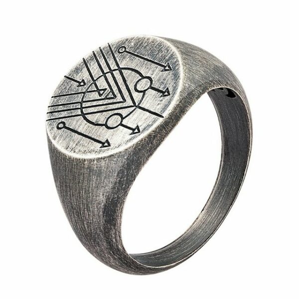 CAÏ Fingerring 925 Silber Siegelring Kreis matt oxidiert Tattoo Motiv