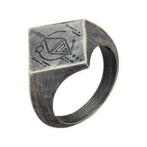 CAÏ Fingerring 925 Silber Siegelring Raute matt oxidiert Tattoo Motiv