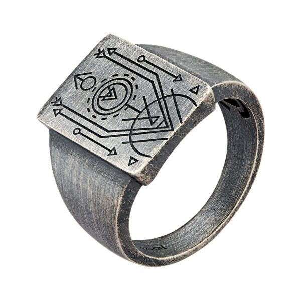 CAÏ Fingerring "925 Silber Siegelring matt oxidiert Tattoo Motiv"