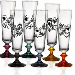 Crystalex Sektglas Sektgläser Bella Hard Heart Herz Tattoo Kristallglas 205 ml 6er Set, mehrfarbiger, Kristallglas, Bohemia