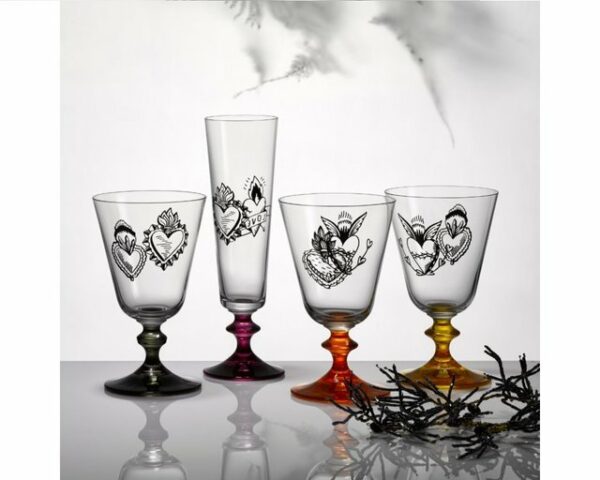 Crystalex Weinglas Weingläser Bella Hard Heart Kristallglas 260 ml 6er Set mehrfarbig, Herz Tattoo, Kristallglas, Bohemia