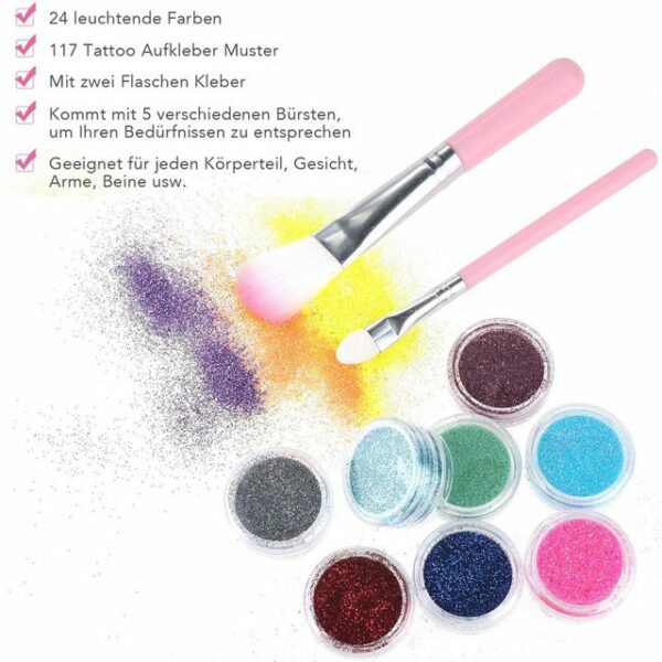 Elkuaie Strass-Tattoo Glitzer Make Up mit 203 Schablonen, 5 Pinsel, 2 Kleber, 1-tlg.