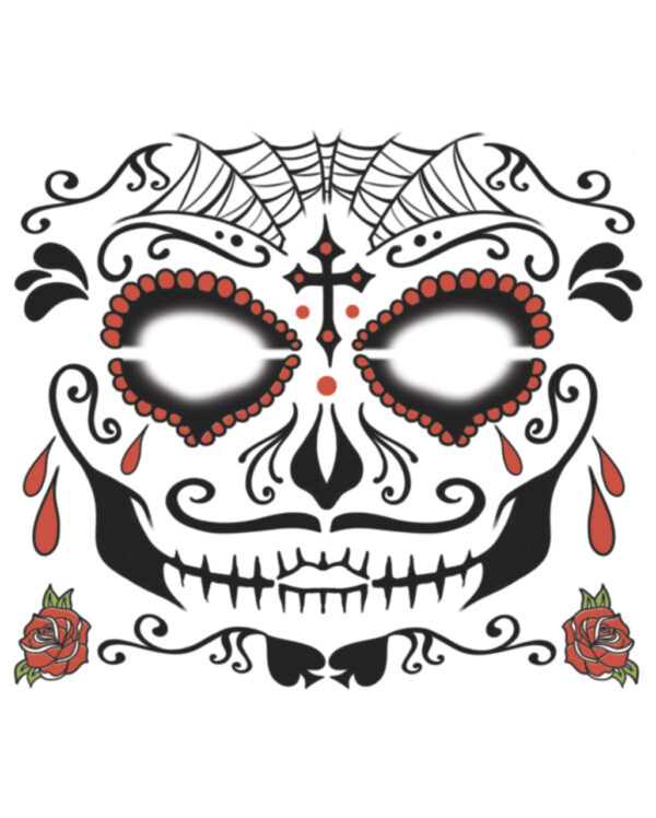 Face Tattoo Sugar Skull männlich ➔ Day of the Dead