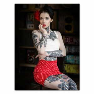 Leinwandbild Models, Hochformat, Tattoos, Frau, Model, Pin up, Vintage, Kunst M0476 - Mittel - (60x45cm) von wandmotiv24