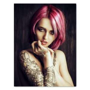 Leinwandbild Models, Hochformat, Tattoos, Frau, Pink, Makeup, Model, Kunst M0465 - Extragroß - (100x75cm) von wandmotiv24