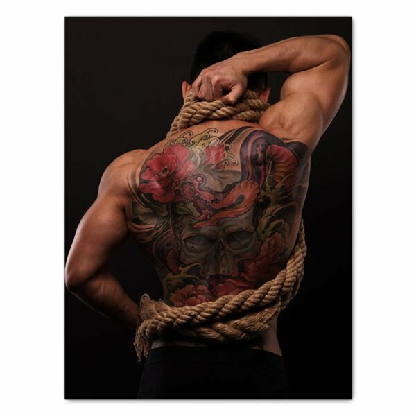 Leinwandbild Models, Hochformat, Tattoos, Mann, Seil, Muskeln, Skull, Kunst M0473 - Extragroß - (100x75cm) von wandmotiv24