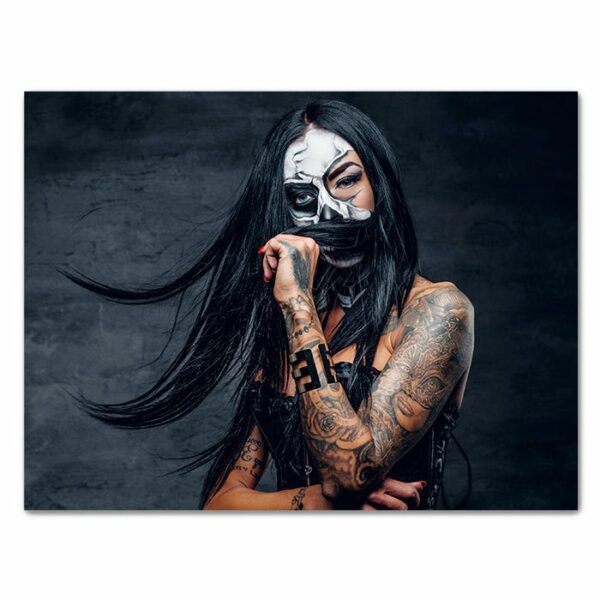 Leinwandbild Models, Querformat, Tattoos, Frau, Model, Makeup, Totenkopf M0469 - Extragroß - (100x75cm) von wandmotiv24