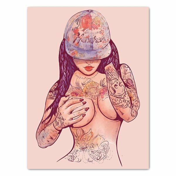 Leinwandbild starke Frauen, Hochformat, Frau mit Tattoos Comic M0137 - Mittel - (60x45cm) von wandmotiv24