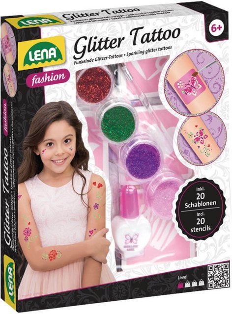 Lena® Kindertattoo Glitter Kinder Tattoo 20 Vorlagen in 4 coolen Farben