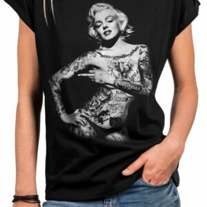 MAKAYA Print-Shirt Damen Lässig Sommer Top Aufdruck Tattoo Vintage Rock Motiv Cool Frech (Kurzarm Rundhals, Schwarz, Grau, Blau) Baumwolle, große Größen