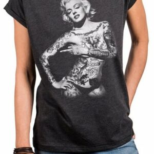 MAKAYA Print-Shirt Damen Lässig Sommer Top Aufdruck Tattoo Vintage Rock Motiv Cool Frech (Kurzarm Rundhals, Schwarz, Grau, Blau) Baumwolle, große Größen