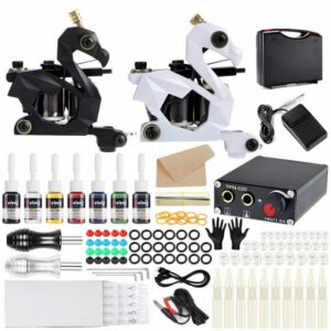 Scheiffy Strass-Tattoo Spulentätowiermaschine,Körperstickmaschine,Doppelmaschine, Tätowierpigmente,Tätowiernadeln,Komplettes Set an Stickerei-Zubehör